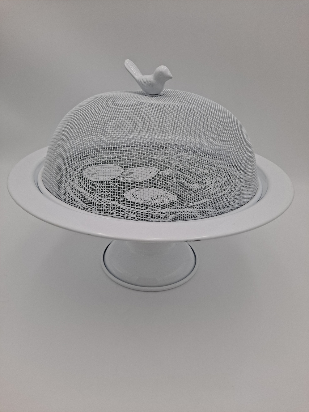 White Decorative Mesh Food Dome with Bird Handle - Kitchen Food Cover Red Shed
